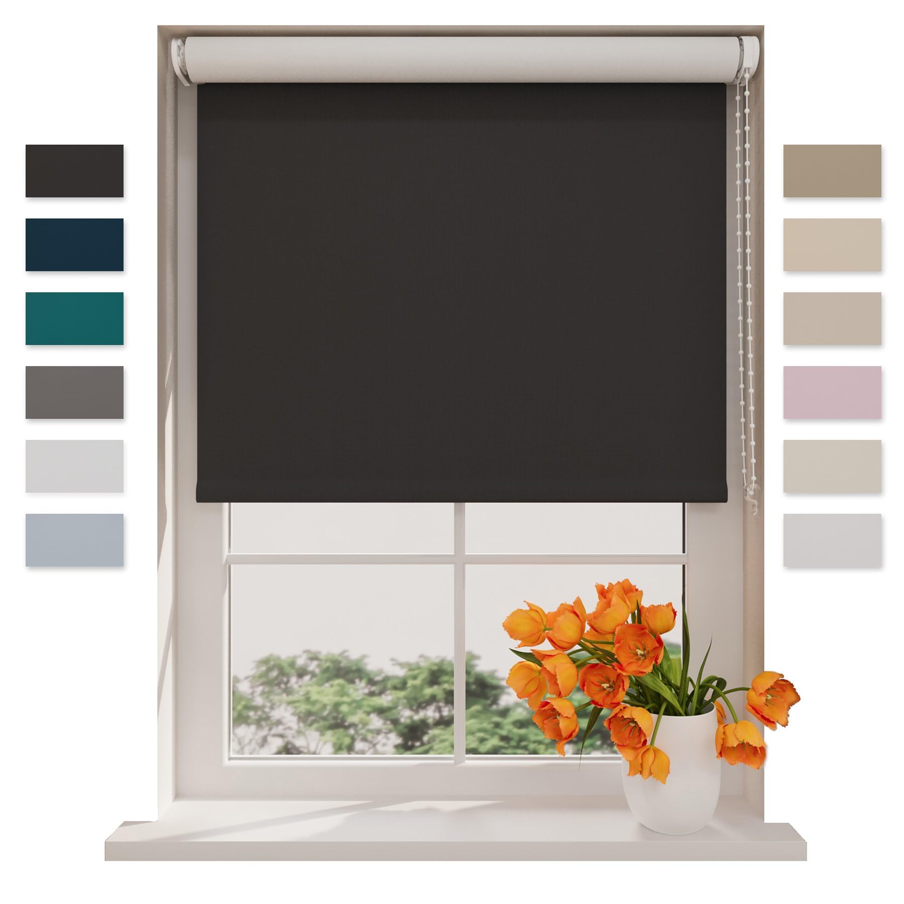 DTCH® Tenda a rullo oscurate senza fori 140 x 190 cm (LxA) Nero - 240 x 190 cm (LxH), Misure da 40 a 240 cm di larghezza, tende a rullo per finestre senza forare, Tenda oscurante