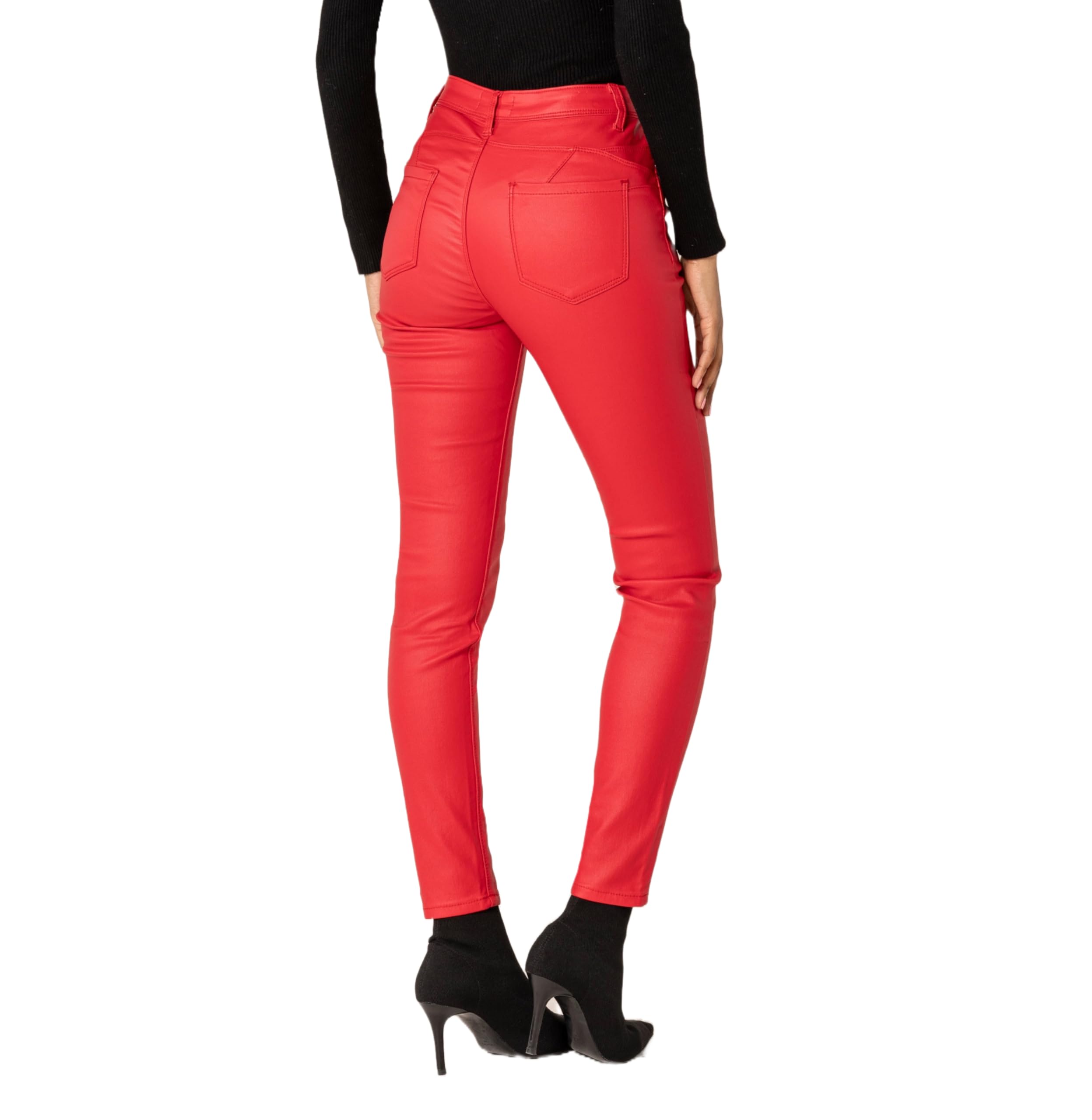 Nina Carter LC001 Damen High Waist Hose in Lederoptik Push-Up Stretchjeans