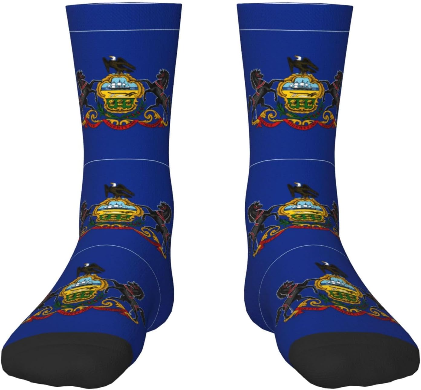 Pennsylvania State Flag Printed 1 Black mid calf socks, stretchy athletic socks, suitable for running and workouts