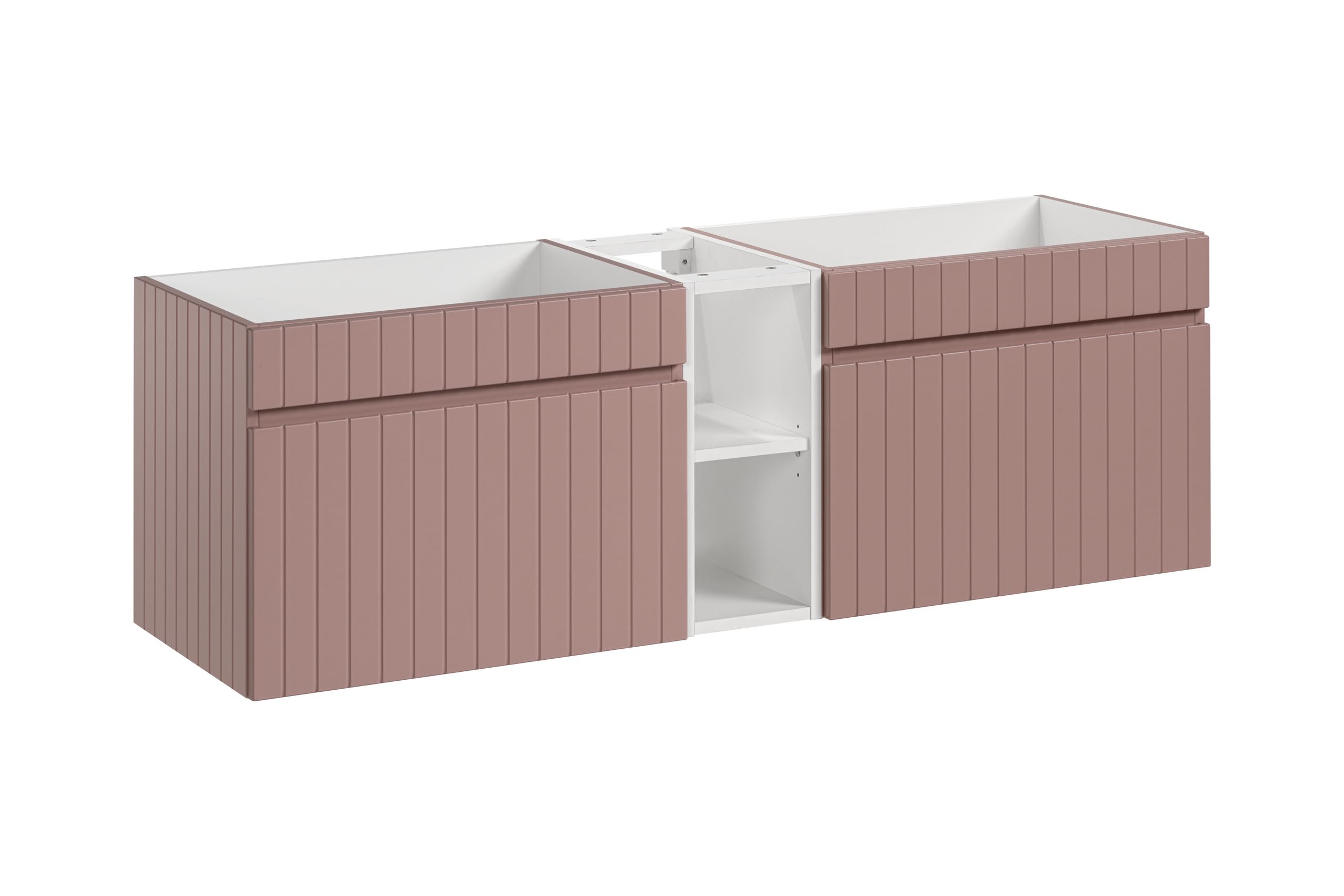 Mobile per lavabo doppio 140 cm Iconic Rose, pensile per lavabo sospeso, piano bianco lucido, colore rosa opaco (solo mobile)