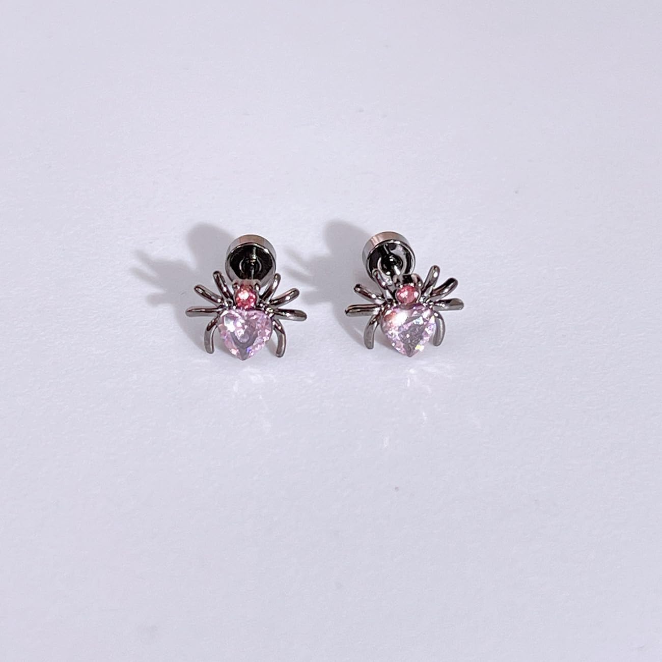 Punk CZ Spider Cartilage Tiny Stud Earrings Stainless Steel Pink Black Golden Plated Animal Crystal Love Heart Screw Flat Back Tragus Helix Studs Earring Cute Gothic Halloween Party Jewelry Gifts 18G - Image 6