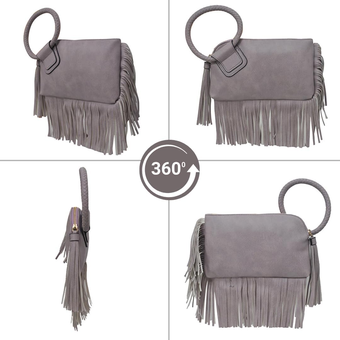 NGIL Women's Faux Leather Mini Wristlet Purse With Fringe Tassel, Wristlet Wallet Women's Handbag