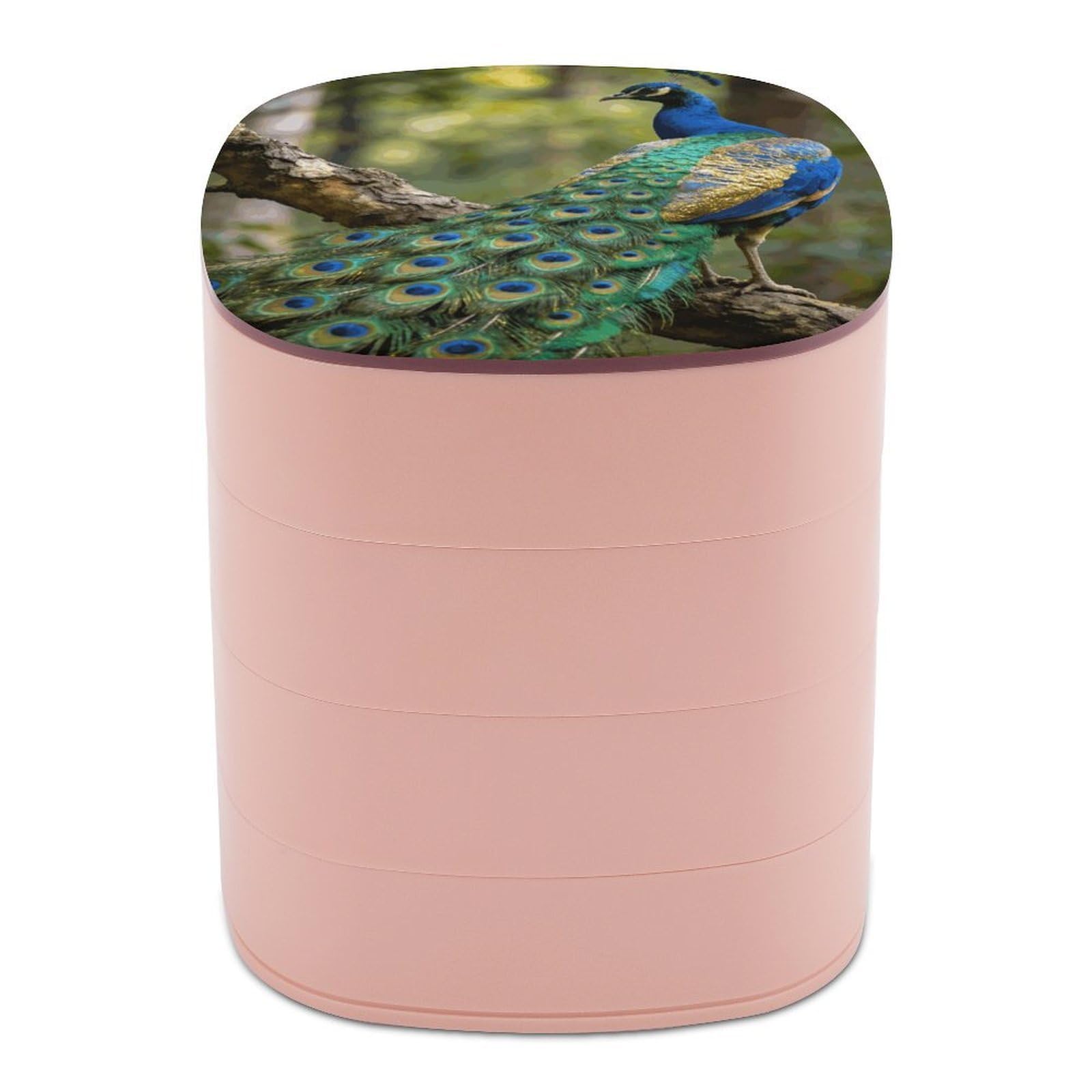 LZQPOEAS Colorful Peacock on A Tree Branch Jewelry Box Women Jewelry Organizer Travel Jewelry Case Cute Necklace Ring Storage Organizer 4-Layer Rotating Jewelry Tray Case with Mirror for Bracelets