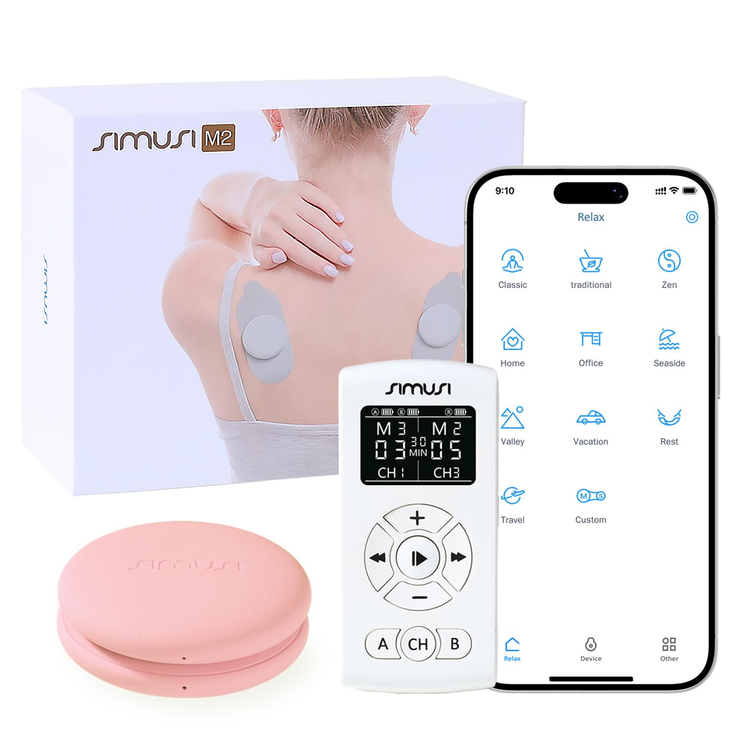 Wireless TENS Unit with APP & Remote - 18 Modes Electronic Muscle Stimulator Deep Tissue Massager for Pain Relief, Excellent for Back, Shoulder, Neck, Sciatica, Foot, Knee and Chronic Pain (Pink)