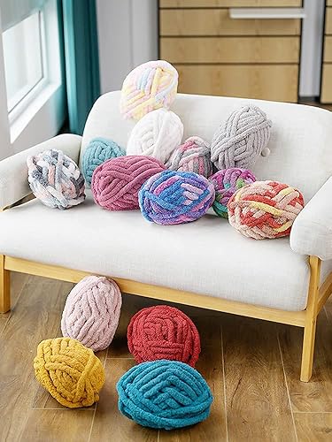 Miniatura 6 de Hilo de felpilla de punto grueso para mantas de punto a mano, súper suave y grande (azul)