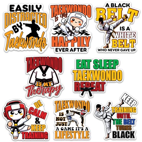 Image of Taekwondo Sticker 8 Pcs (Large Size) Vinyl Stickers Laptop Waterproof Decal for Car Bumper Water Bottle Notebook Luggage Window Birthday Decorations - Size 4 Inches