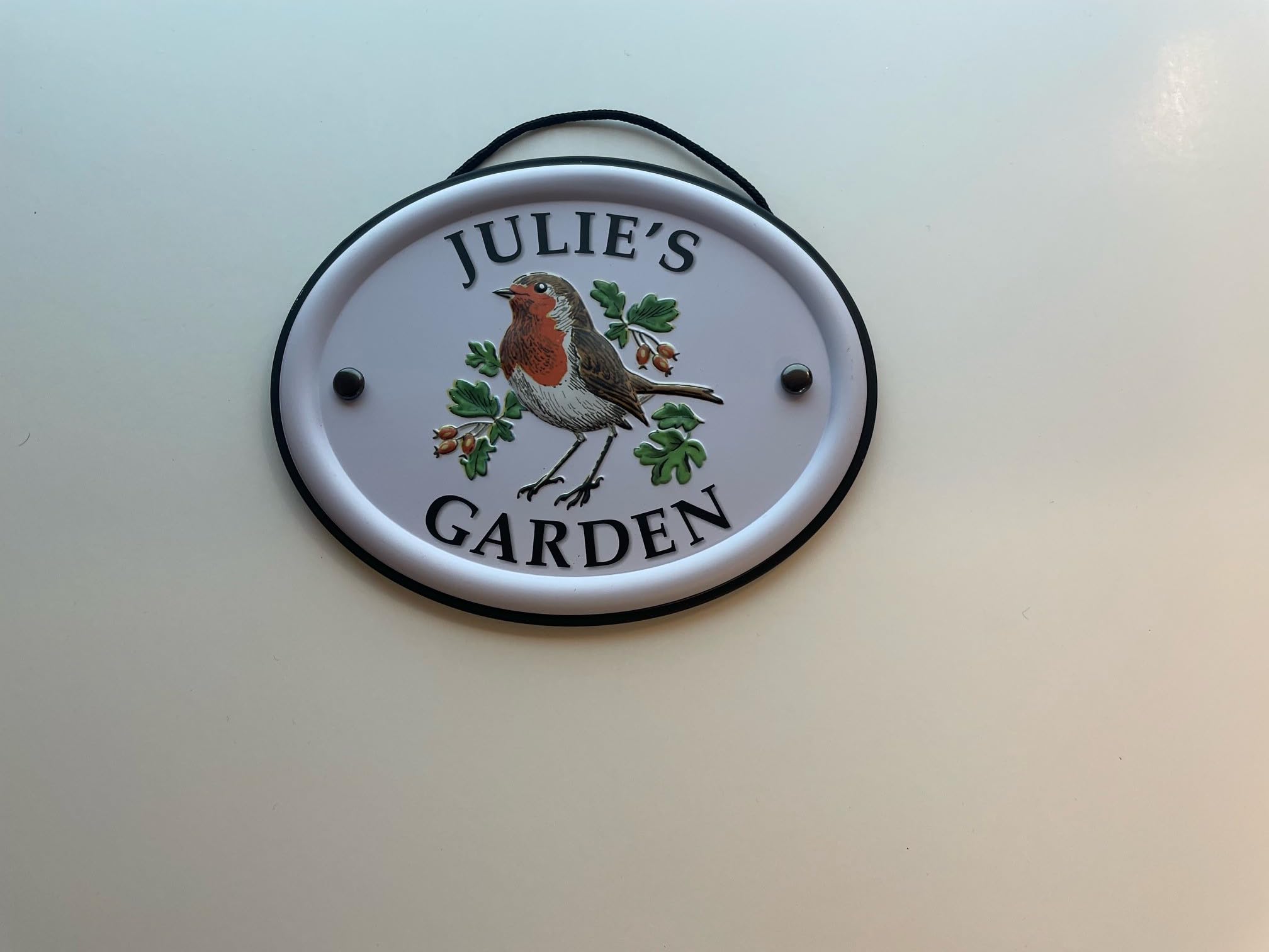 Personalised Embossed Metal Garden Sign 12x15cm – British Bird Design – Outdoor Decorative Hanging Garden Plaque – Weatherproof Metal Sign for Garden Walls Fences or Sheds (Julie)