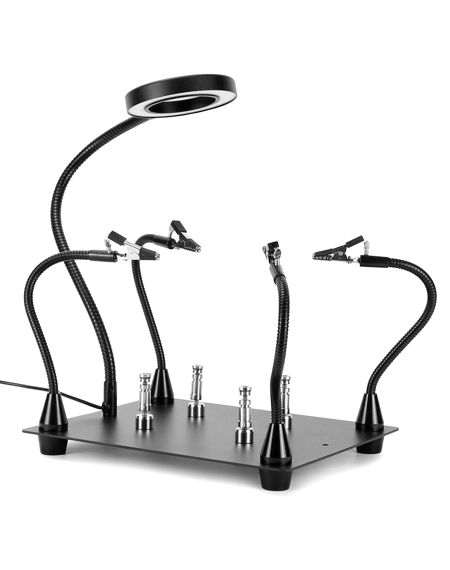 QWORK® Lutowanie z trzeciej ręki, z lampą powiększającą LED 6X, 4 ramionami pomocniczymi do lutowania, 4 kolumnami PCB