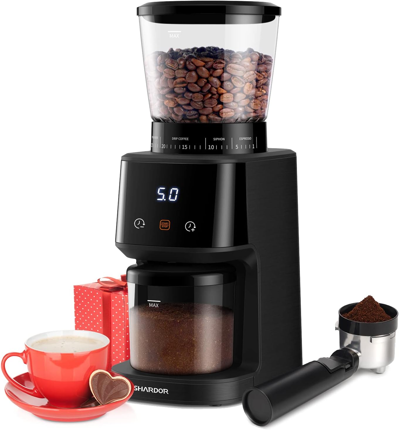SHARDOR Conical Burr Coffee Grinder Electric, 31 Precise Grind Settings Coffee Bean Grinder for Espresso/Drip/Pour Over/Cold Brew/French Press, LCD Screen and Precise Digital Timer, Black