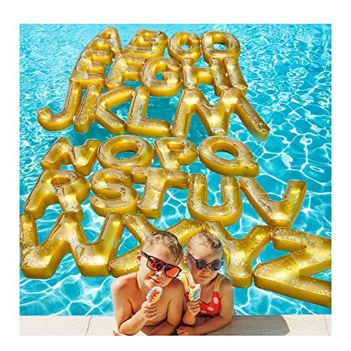 Spell party Pool Party Decorations 26 Inflatable Floats (A to Z Letter Set, Gold),Create Custom Messages for Adults and Kids Parties Décor.