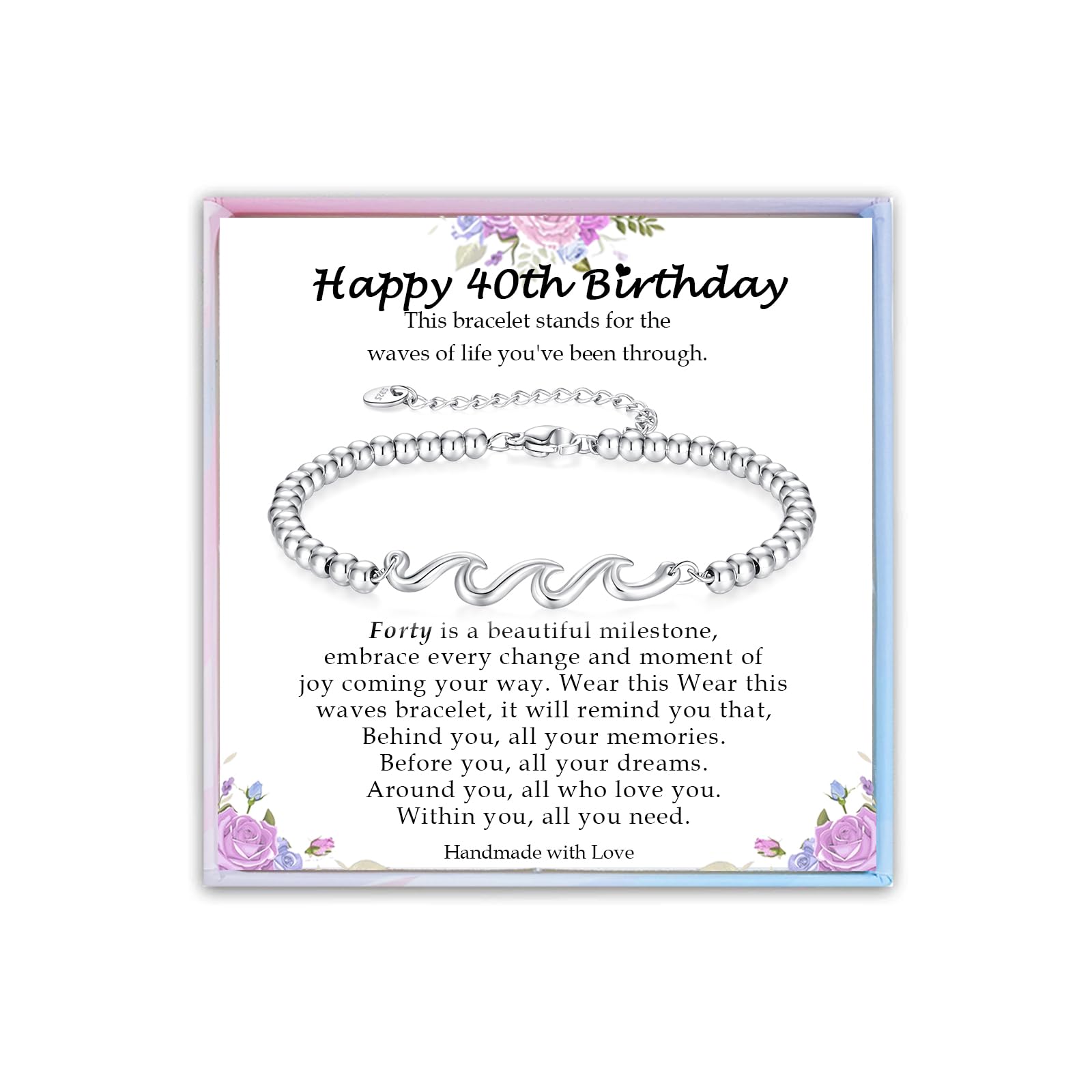 YBISNAIRE Birthday Gifts for Women - Silver Wave Bracelet Gift for Happy Birthday 18th，21st, 30th, 40th, 50th, 60th Birthday Gift Ideas for Women