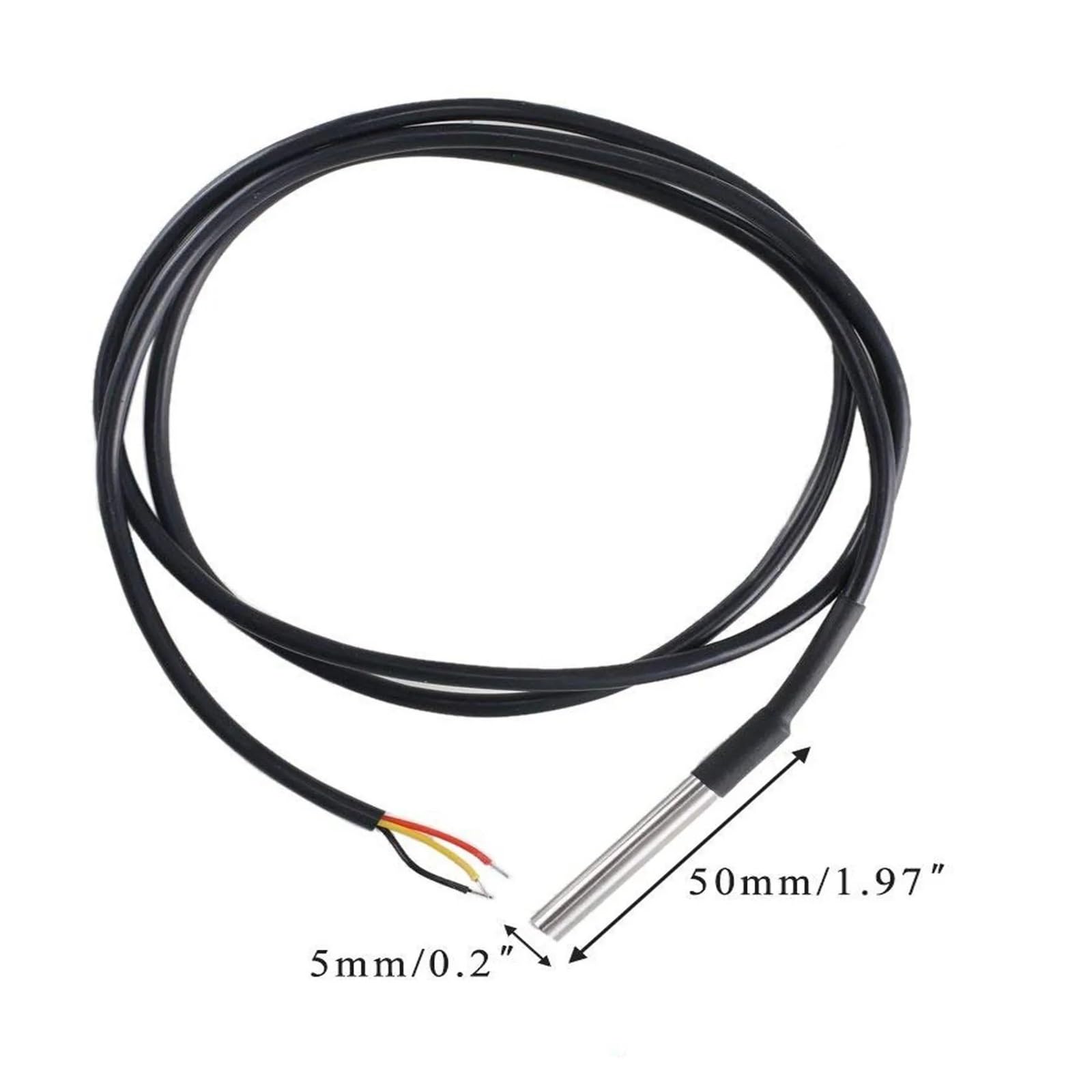DS18B20 - Sensor de temperatura de rosca impermeable de acero inoxidable de 1/2/3/5 metros (2 m, 5 piezas)