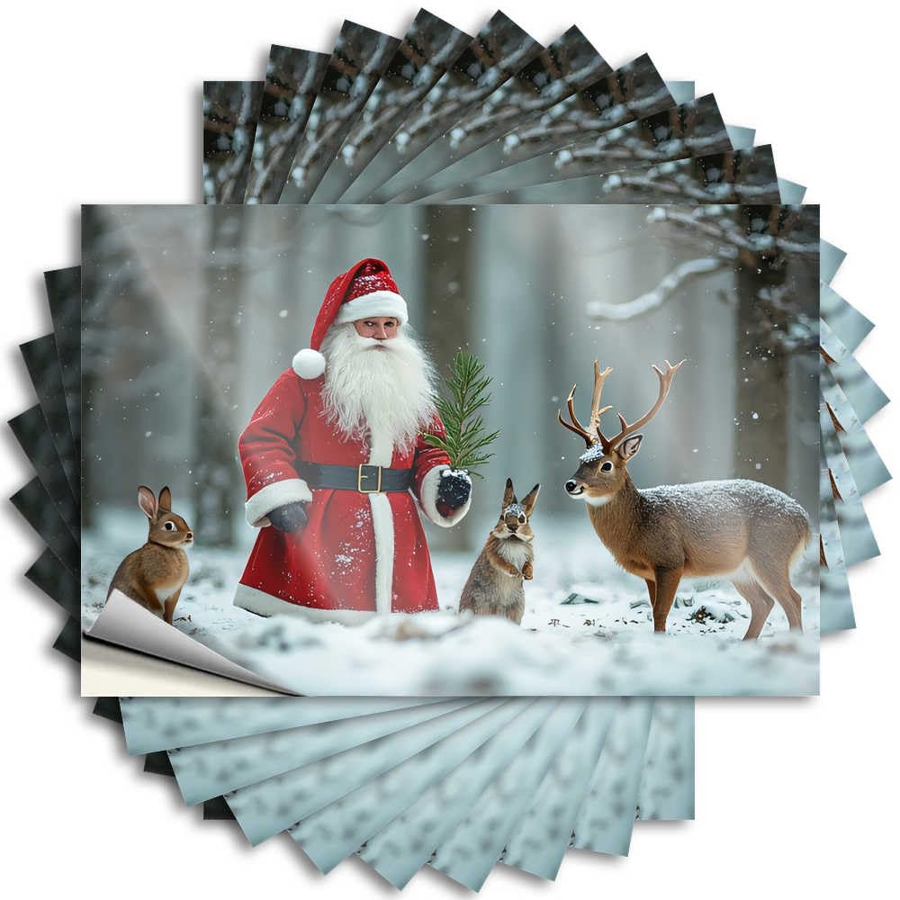 Lettering Sticker Man Cave Stuff Easy Apply | Santa and Friends in The Snowy Forest Funny Hat Peel and Stick(8X12CM)