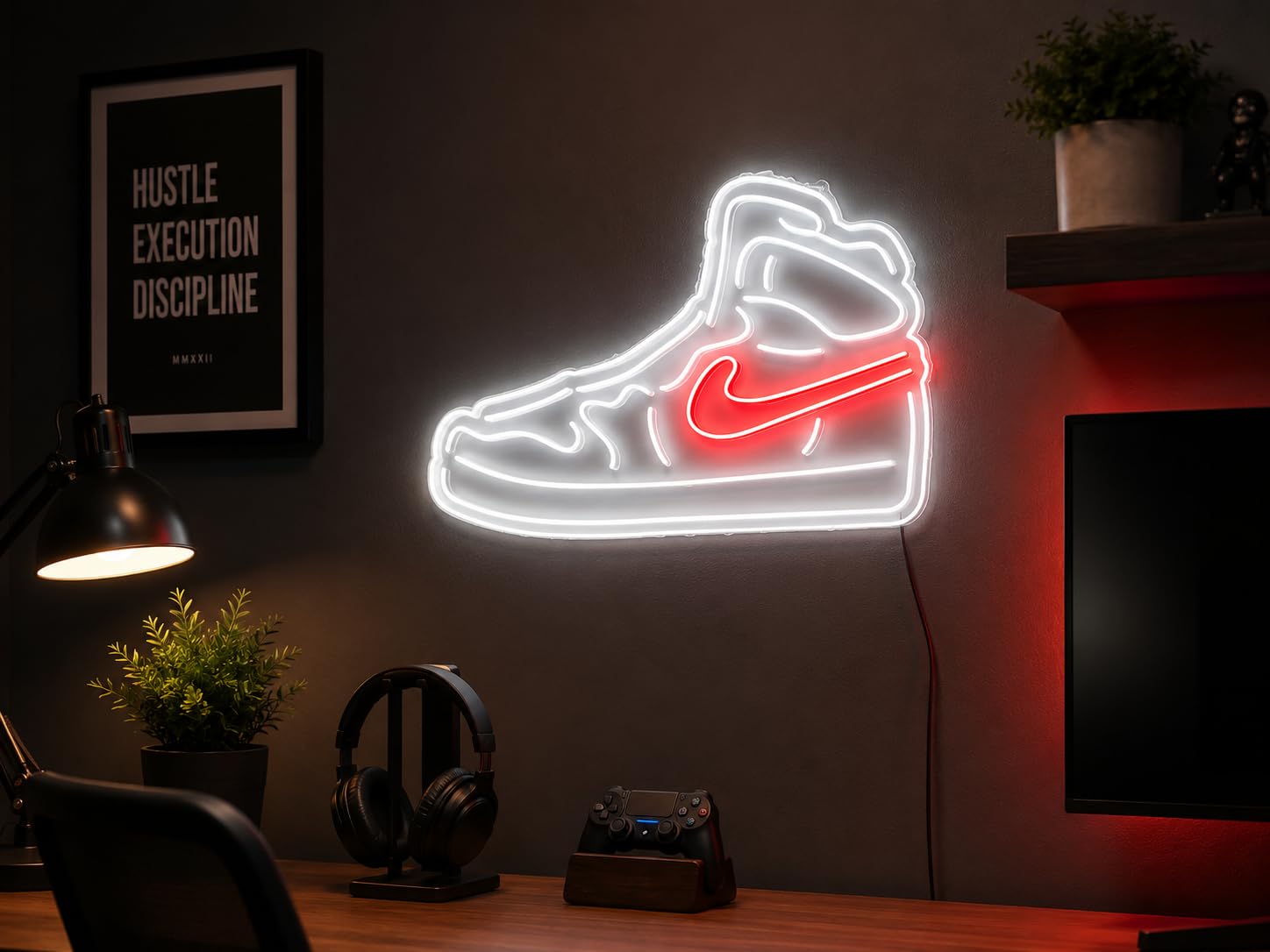Letrero zapatilla Cartel Luminoso LED Escaparate, Decoración de Pared en Metacrilato, Luz Brillante, aproximadamente 60x40cm alimentación 12v