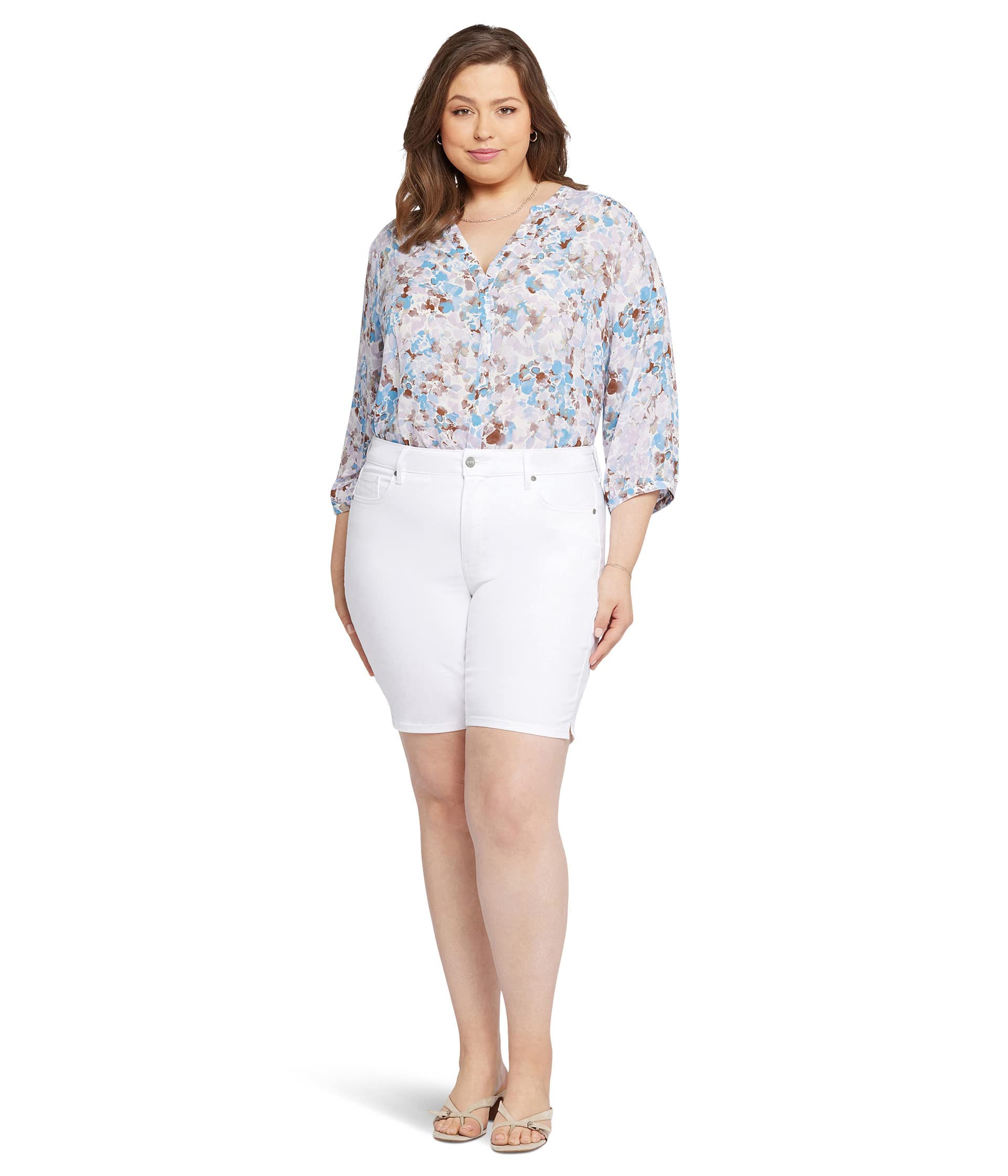 NYDJ Plus Size Ella Shorts with Sideseam Slits in Optic White, Optic White, 22 Plus