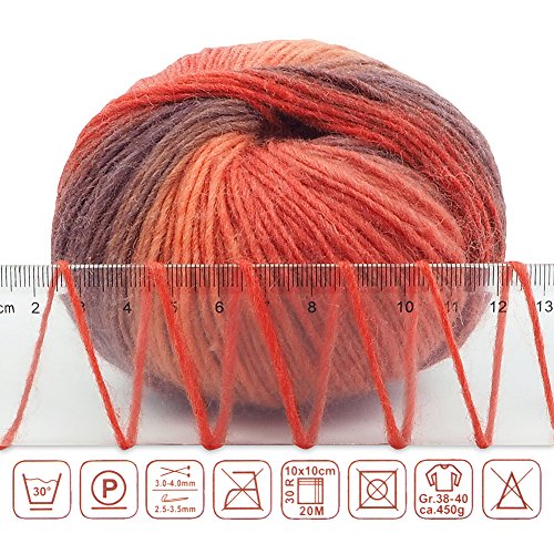Image of 2 Skeins Rainbow Soft Yarn 100% Wool Gradient Multi Color Yarn for Crocheting Knit Total Length 180mx2(196ydsx2,50gx2)-3