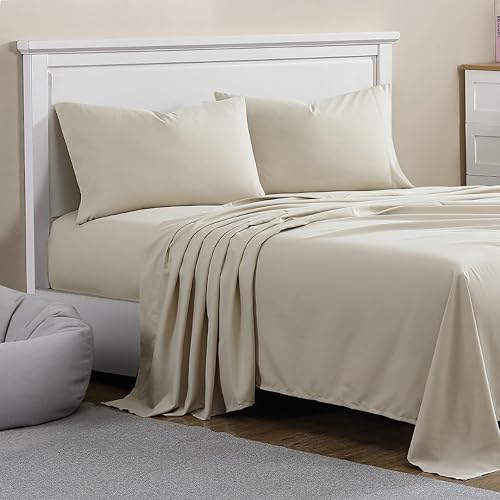 Miniatura 2 de 1888 Mills Juego de sábanas tamaño matrimonial, ropa de cama de 4 piezas, suave y resistente al encogimiento, con bolsillos profundos, juego de