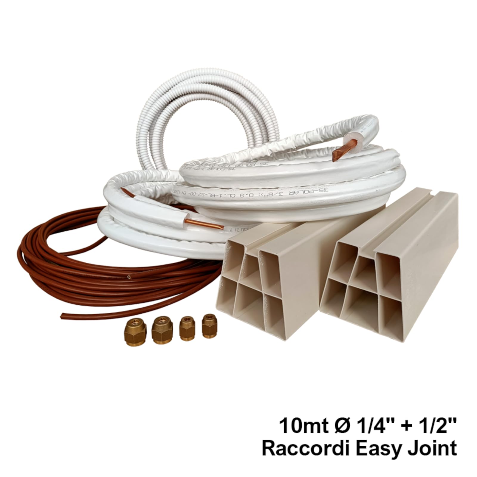 3S SuperSamaStore Kit Installazione Climatizzatore Monosplit 10 Metri, Set Collegamento Split con Tubi Rame Preisolati 1/4" e 1/2", Raccordi Autocartellanti, Cavo 4x1,5, Tubo Condensa e Basi Esterne