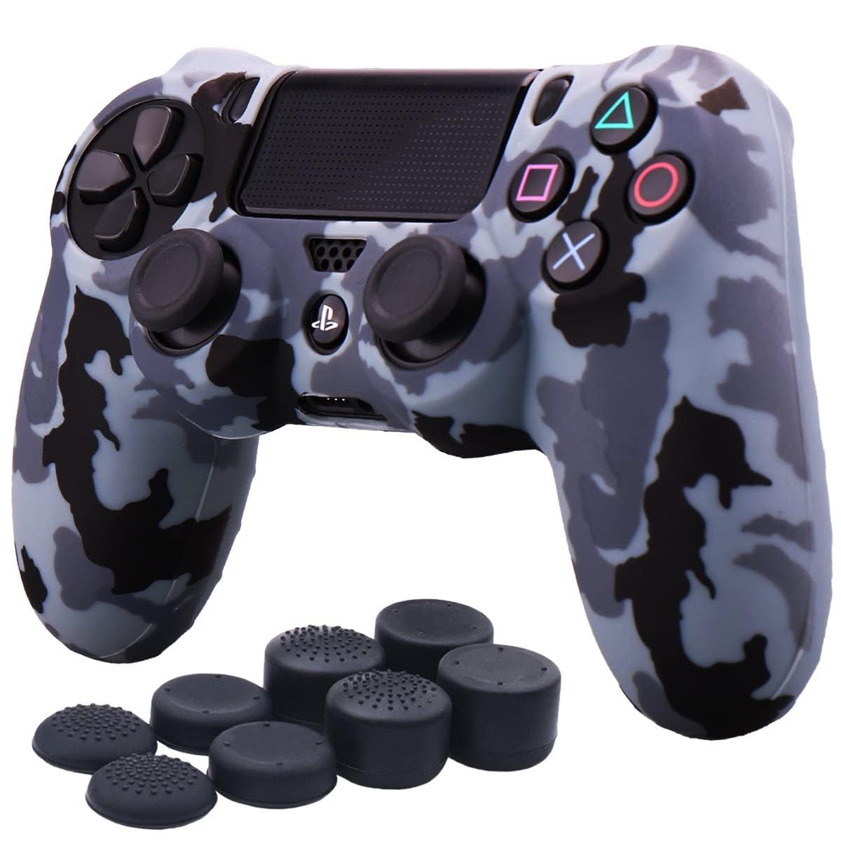 eWINNER Silicone Cover Skin for Sony DUALSHOCK 4 Controller with Pro Thumb Grips(x8), Camouflage