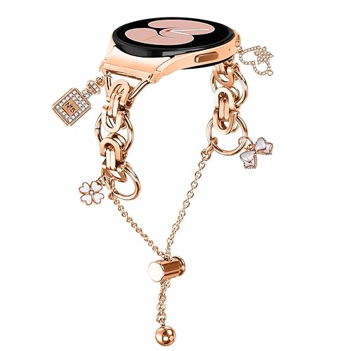 GOBY Compatible avec Bracelet Samsung Galaxy Watch 7 40mm 44mm - Bracelet Galaxy Watch 6 5 4, Métal en Acier Inoxydable Band pour Samsung 6 Classic, 5 Pro, 4 Classic, FE - DJ-ROSE OR