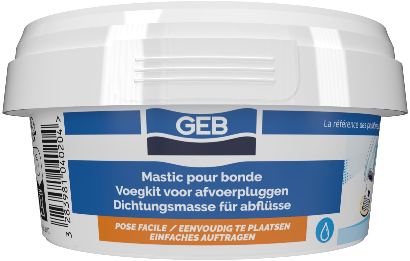 GEB - Sellador para desagüe de lavabo, fregadero, bañera, ducha o para embutir tuberías, bote de 200 g, color beige