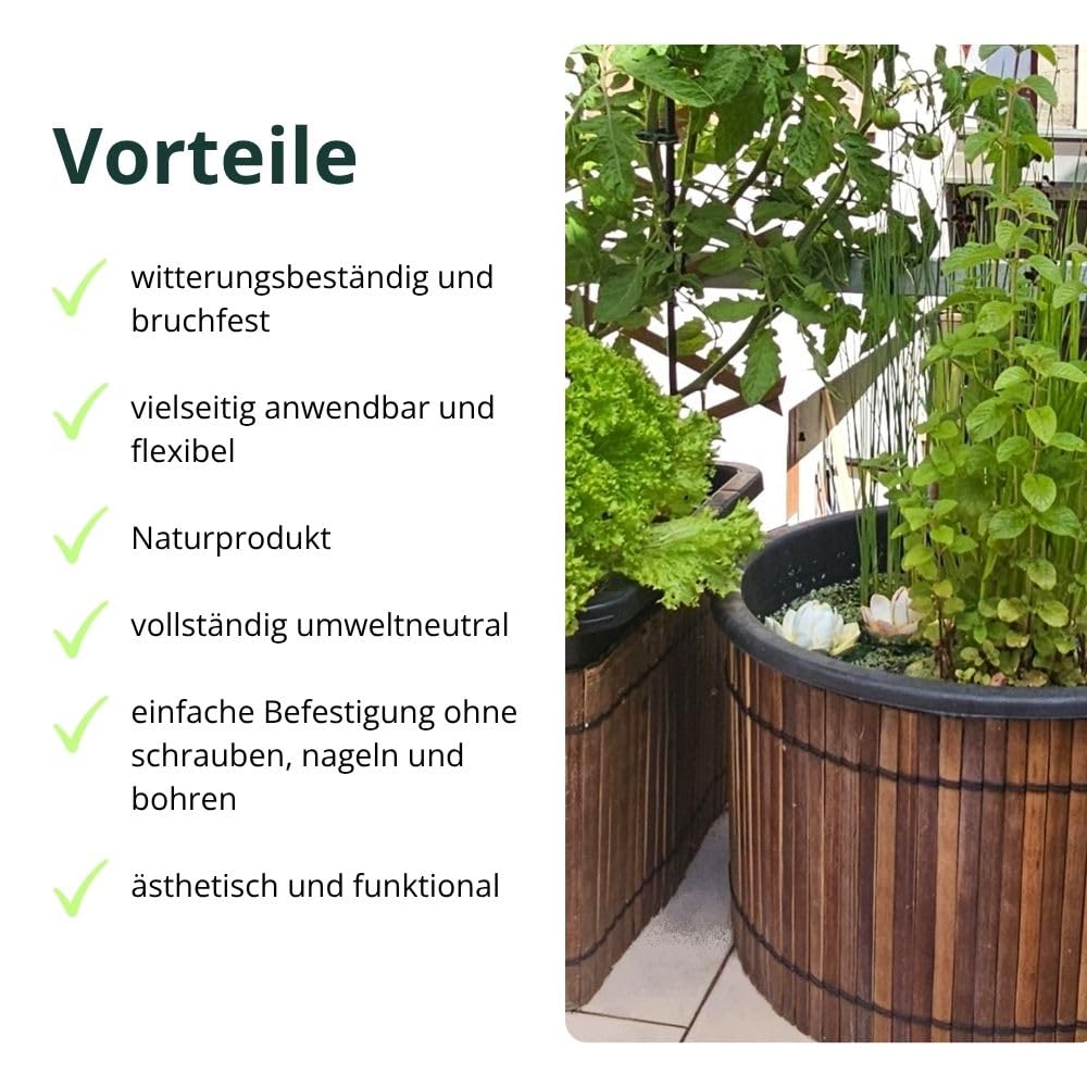 Bambusmatte | Wulung | 40cm x 200cm x 0,5cm | für Pflanzkübelverkleidung | Bambusabdeckung | wetterfeste Bambusmatte für Blumentöpfe
