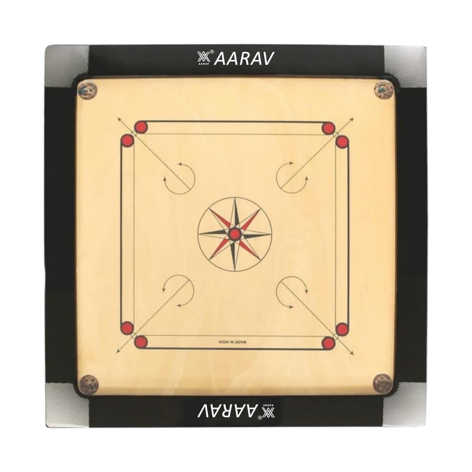 Aarav Champion Carrom Board 36 Inch Full Size for Adults with Carrom Coins, Striker 15 gm and Boric Powder, 3 inch Borders and 6mm ply, Carom Board with Glossy and Smooth Playing Surface.