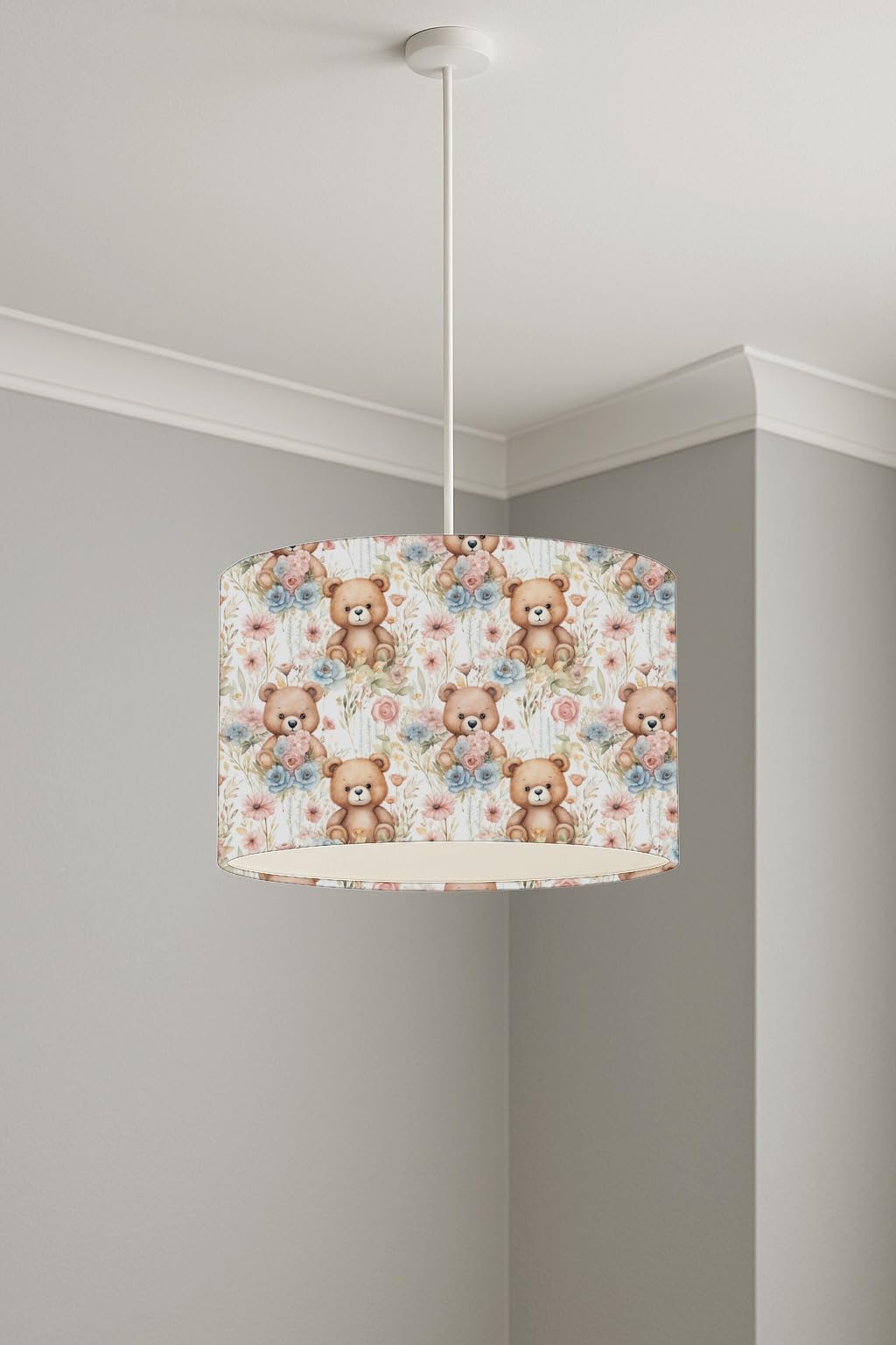 Whimsical Bear Blossoms lightshade – 30 x 21cm Ceiling Drum Shade | E33BB8