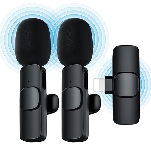 Ponovo Lavalier Mikrofon Wireless für iPhone, 2 Pcs Ansteckmikrofon für YouTube Facebook Live-Stream TikTok Vlogs, Mini Handy Mikrofon Kabellos für Videoaufnahme Konferenz