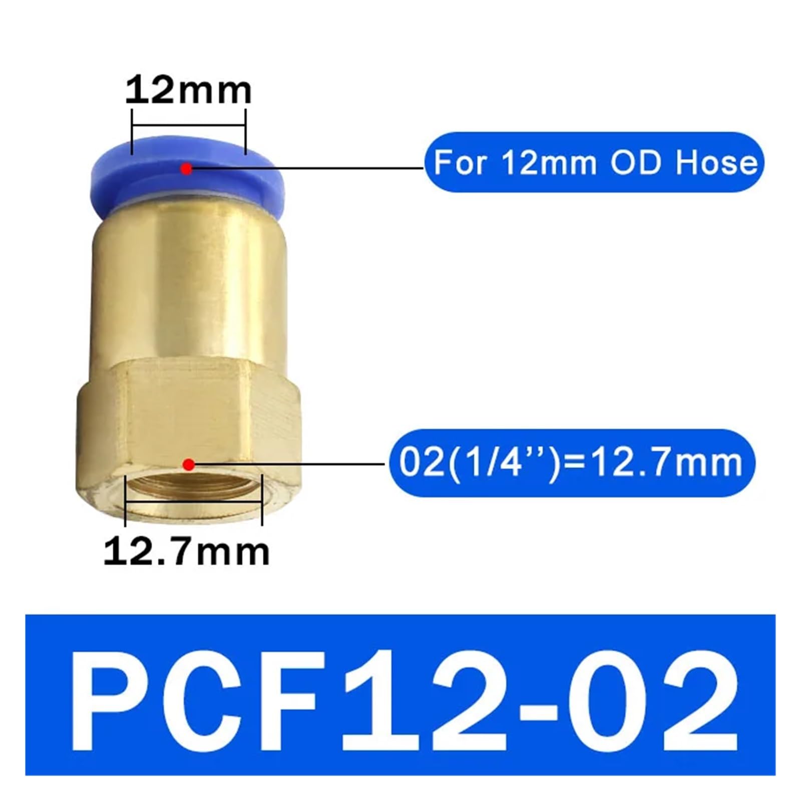 10 pezzi Connettore pneumatico PCF 4 6 8 10 12 mm Tubo flessibile 1/8" 3/8" 1/2" 1/4" Filettatura femmina Raccordo rapido for tubo in ottone(PCF12-02,50 PCS)