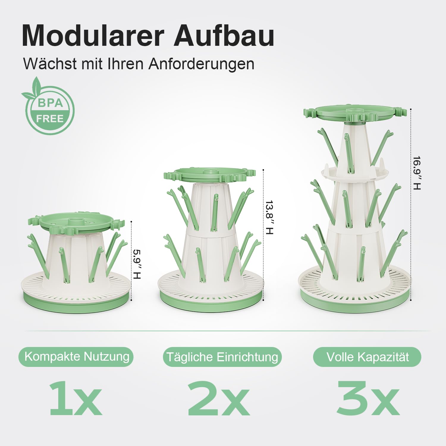 Trockenständer Babyflaschenr, 20 Haken abtropfgestell flaschen, platzsparender Stand Arbeitsplatte Trockenständer, vertikaler Flaschentrockner Halter mit Abflussrohr, für Babyflaschen und Babyzubehör