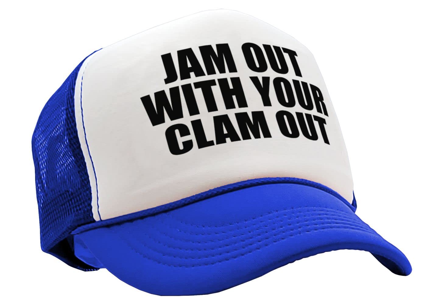 JAM Out with Your Clam Out - Funny Party Club - White Girl Wasted Vintage Retro Style Trucker Cap Hat (Royal)