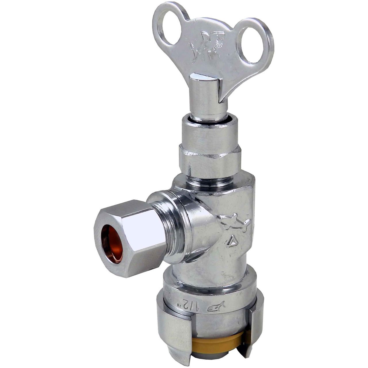 SharkBite 1/2 x 3/8 Inch Compression Angle Stop Valve, Loose Key Quarter Turn, Push to Connect Brass Plumbing Fitting, Chrome Finish, PEX Pipe, Copper, CPVC, PE-RT, HDPE, 24731LF