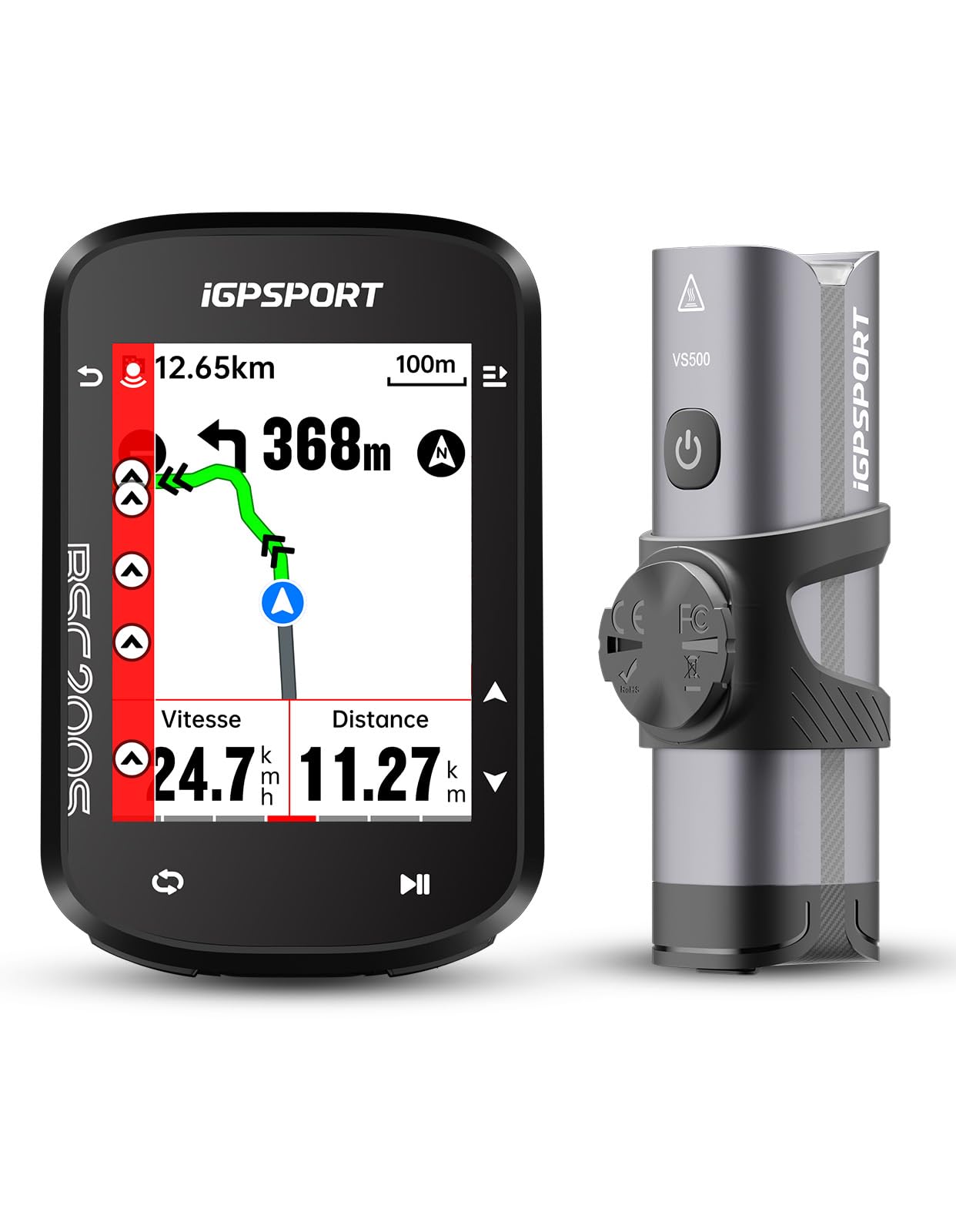 iGPSPORT BSC200S Compteur Velo sans Fil et 500 Lumens Lumiere Velo