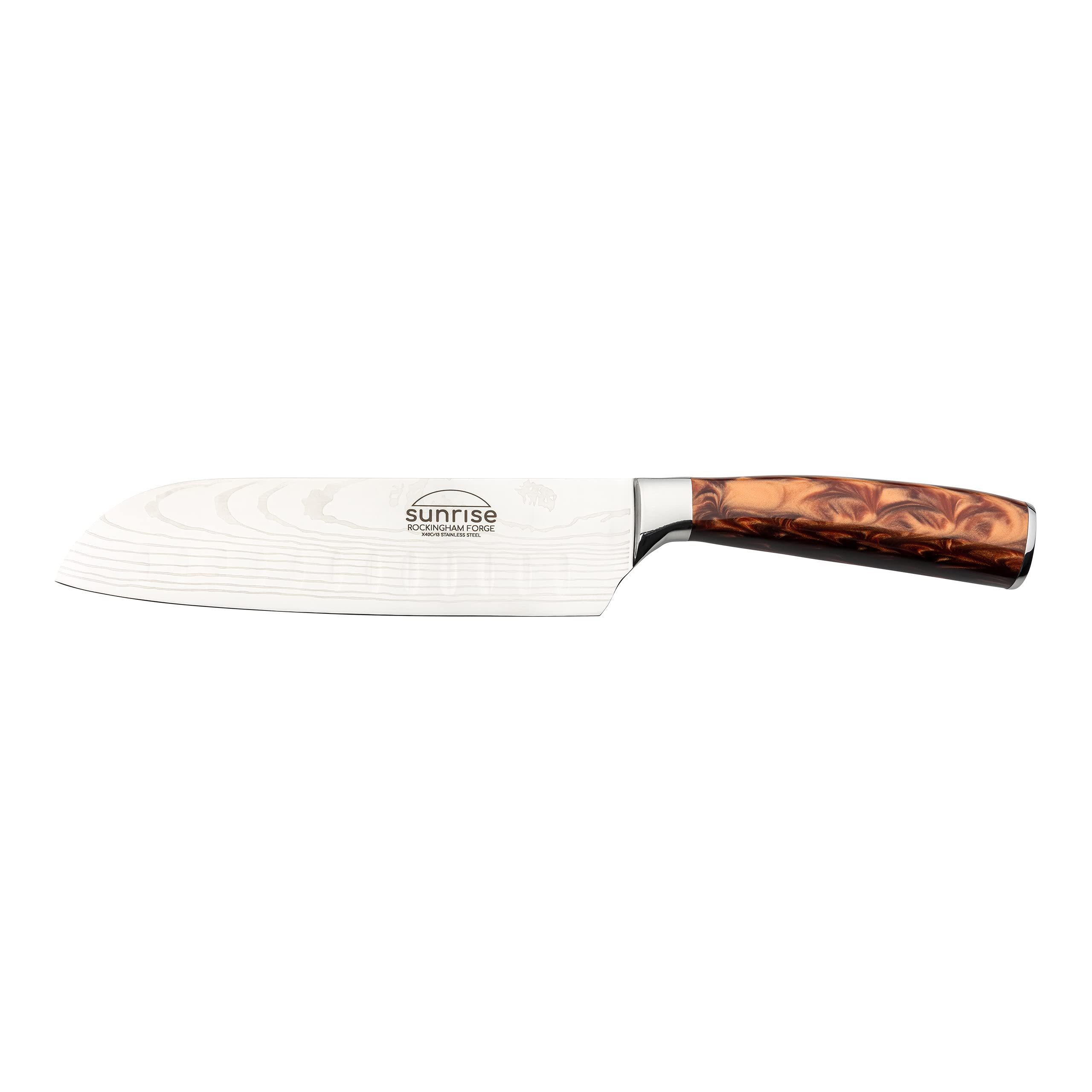 Rockingham Forge Sunrise Collection 5" Santoku Knife, Stainless Steel with Resin Handles, Amber Brown