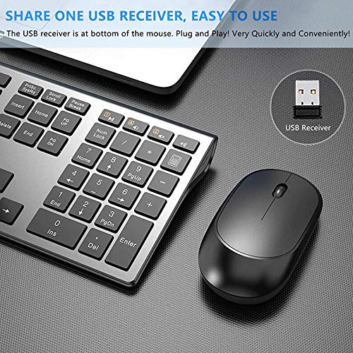 Wireless Keyboard Mouse Combo, Rechargeable Keyboard and Mouse - LEKVEY Slim Keyboard Mice, 2.4G 109 Keys Full-Size QWERTY Keyboard Mouse Set, with Number Pad, Silent Click, Stylish Design, Space Gray - Thumbnail 5