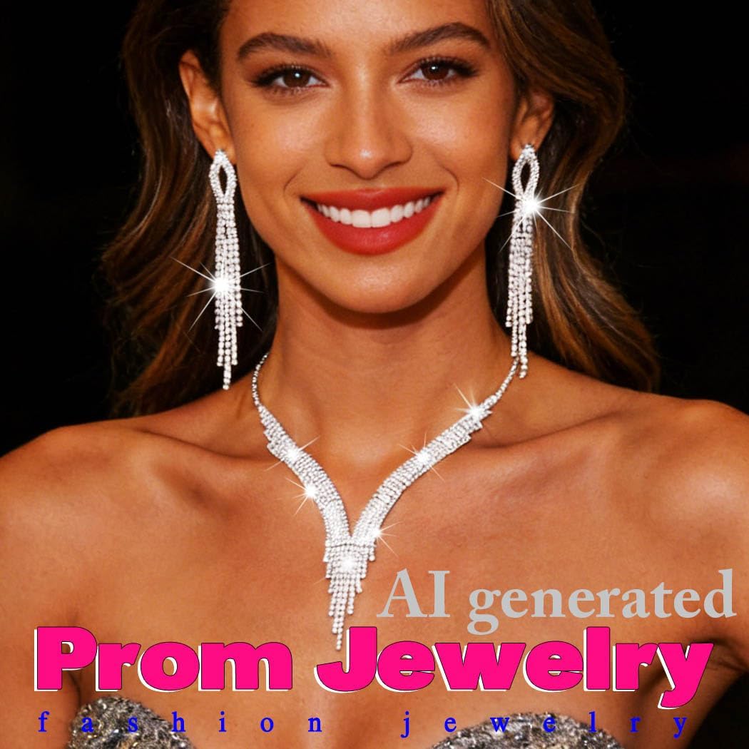 Sixexey Rhinestone Bridal Jewelry Set Silver Wedding Jewelry for Women | Sparkly Necklace Earrings Prom Party Jewelry Accessories for Women