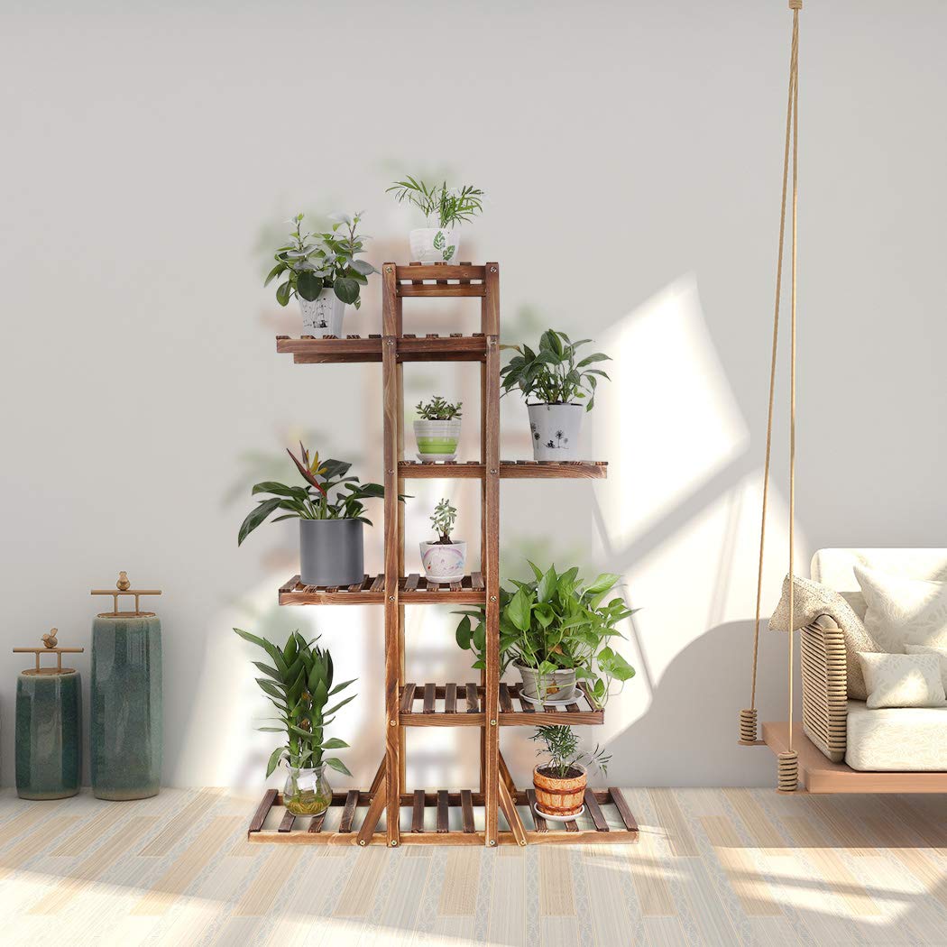 unho Porte Plante Bois Intérieur: Étagère Plantes de 6 Niveaux pour Intérieur ou Extérieur Support Pot de Fleurs Polyvalent Idéal pour Maison Jardin Balcon Terrasse Bureau - 130x90x28cm