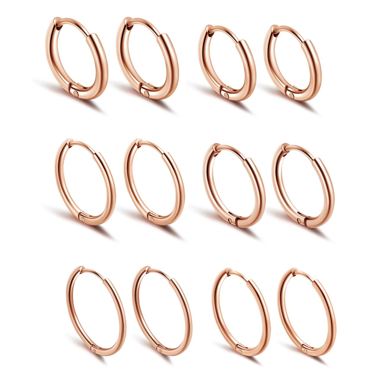 JSDDE 12 Stücke Chirurgenstahl Creolen Ohrringe Set Klappcreolen Fake Plugs Ohrpiercing Helix Knorpel Stab Hoop Ring Ohrstecker Huggie Kreolen Ohrringe 6-16mm