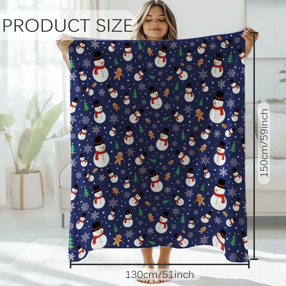 GLOBLELAND Christmas Snowman Throw 59x51 inch Christmas Tree Cozy Flannel Blanket Gingerbread Man Washable Fuzzy Throw Blanket for Christmas Couch Chair Sofa Bedroom Women Gift Wedding Anniversary - Image 2