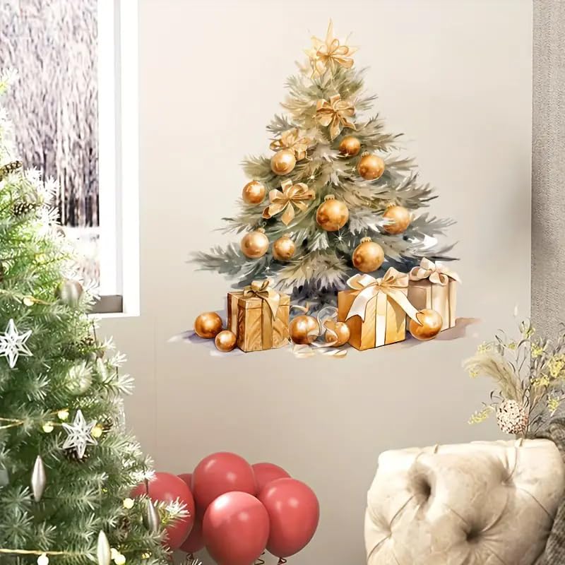 Christmas Cheer Toilet Cover Sticker Decals,Fish Bird Flower Leaf Waterproof Toilet Lid Tank Seat Decals Cistern Self-Adhesive Bathroom Wall Sticker