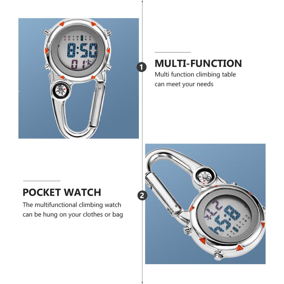 Toyvian Bergsteiger Hakenhangtisch Kletteruhr Ansteckuhr Uhr Aus Edelstahl Karabiner Uhr Beim Klettern Aufpassen Clip Watch Rucksackuhr Orange Rostfreier Stahl