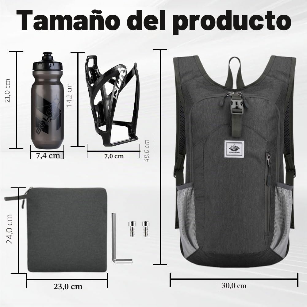 Mochila De Bicicleta Ultraligera 15l con Portabidón De Bicicleta Botella De Bicicleta De 610 ml,Mochila De Hidratación Ultraligera para Trail para Ciclismo, Deporte, Hidratación para Hombre MTB
