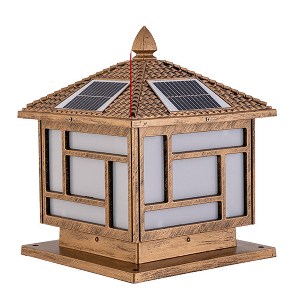 KUEYANB Solar-Powered Post Light Retro Style Garden Villa Lighting Fixture Waterproof Courtyard Garden Villa Gate Pillar Lamp Wet Location Rated Terrace Column Lamp Solar Powered Retro Home Lighting