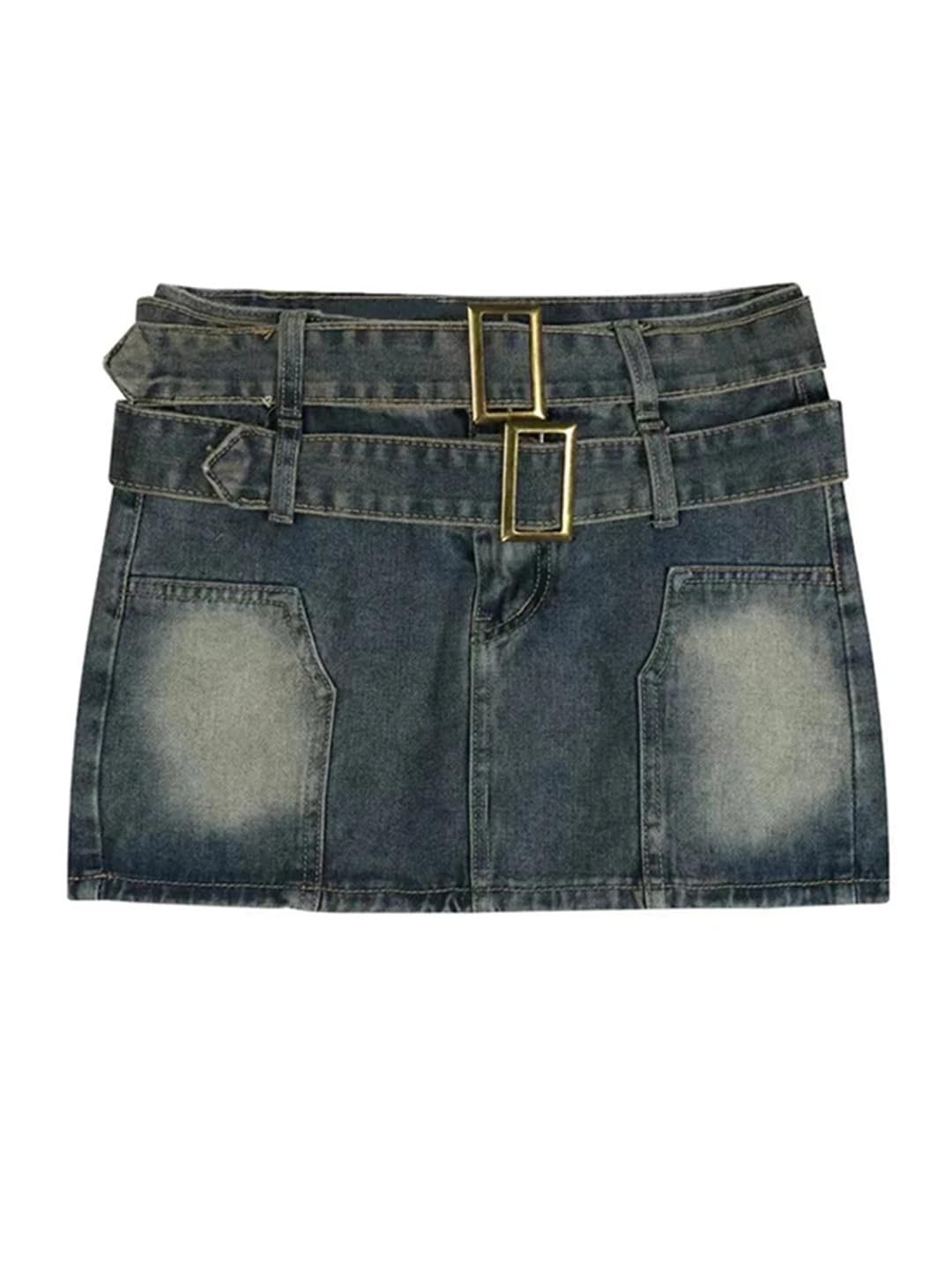 Gonna da donna vintage, linea A, in jeans, tinta unita, con chiusura lampo, mini gonna da cowboy