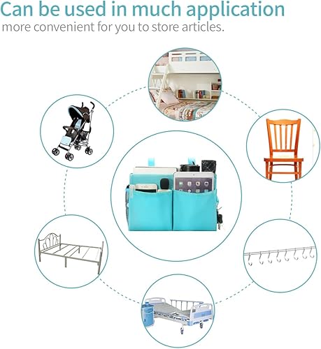 Miniatura 6 de Organizador de litera, organizador de cama colgante para mesita de noche, bolsa de almacenamiento con 4 bolsillos y 2 ganchos, para dormitorios