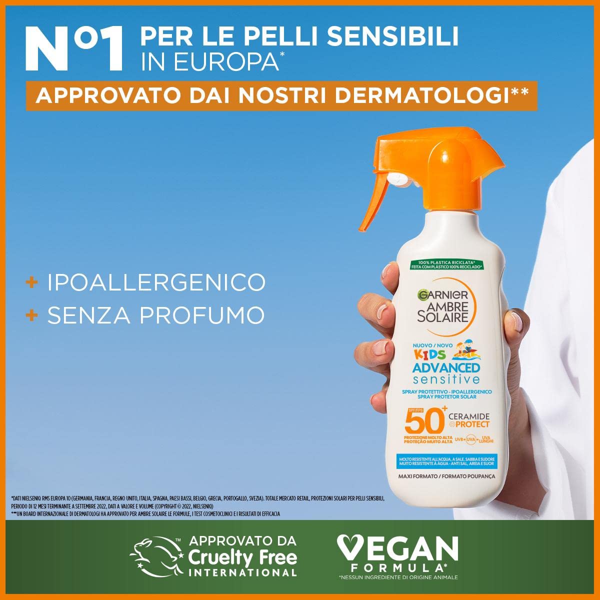 Garnier Ambre Solaire Advanced Sensitive Kids Ceramide Protect Spray Gachette Protettivo SPF50+, 270 ml