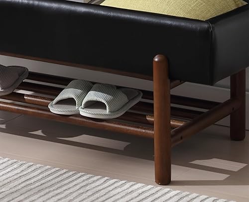 Miniatura 6 de CIMOTA Banco de almacenamiento de entrada para dormitorio, extremo de cama, banco otomano negro con almacenamiento de zapatos de maderamesa auxiliar