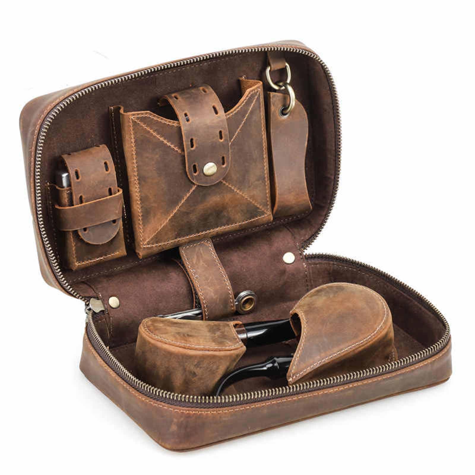 Astuccio per Tabacco, Borsa Portatile for Pipa da Tabacco, Multifunzionale, Viaggio, in Pelle, Ideale Come Regalo for Uomo
