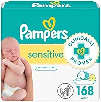 Pampers Sensitive Baby Wipes, Water Based, Hypoallergenic and Unscented, 2 Flip-Top Packs (168 Wipes Total)